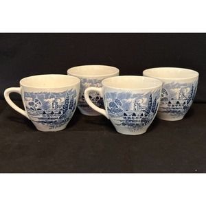 WEDGWOOD "Countryside Blue" 2 3/4" Flat Cup/ Tea/Coffee Set of 4 *VINTAGE